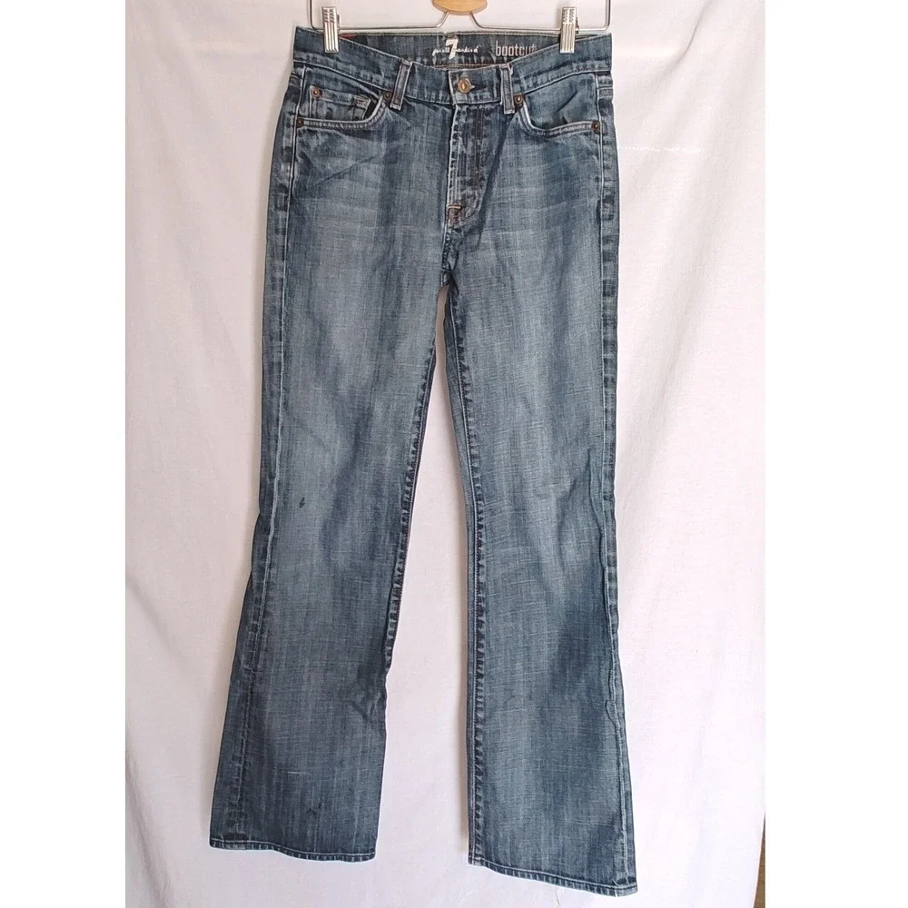 7 For All Mankind Bootcut Jeans 29 Blue Stretch Denim‎ Squiggle Y2K Low Rise